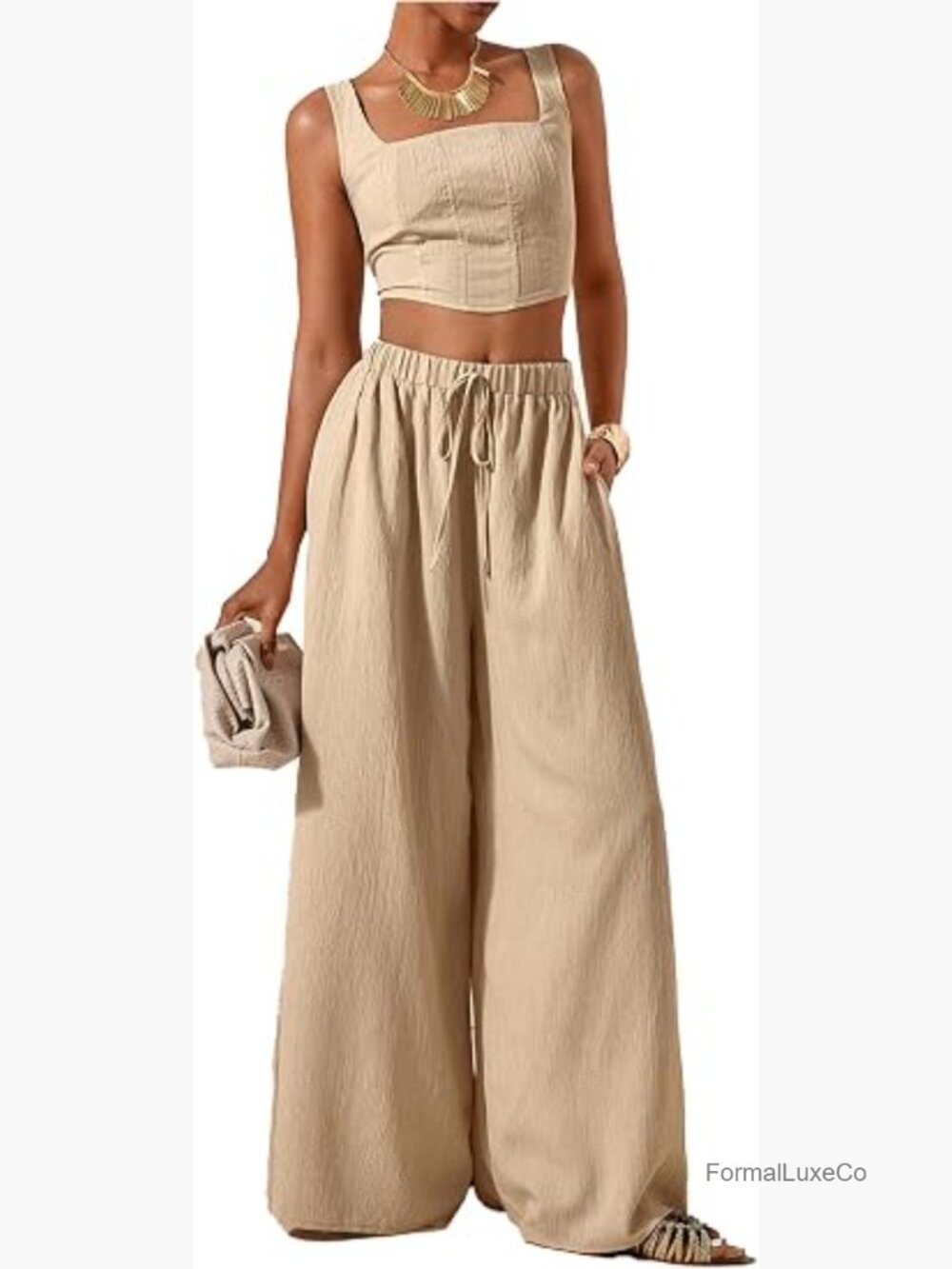 Beige Wide-Leg Jumpsuit Romper